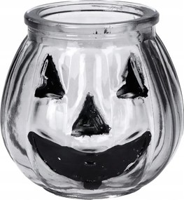 Gyertyatartó üveg átlátszó Sütőtök Halloween dekoráció 8cm