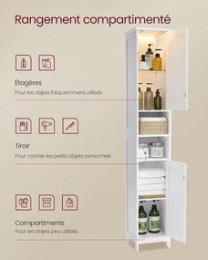 Magas és keskeny fürdőszobai szekrény világításal 170x30x30 fehér színben