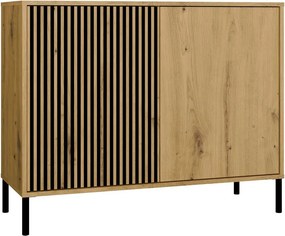 KAMARO 2D Slim komód 103.5x40x82.5 cm, tölgy-fekete