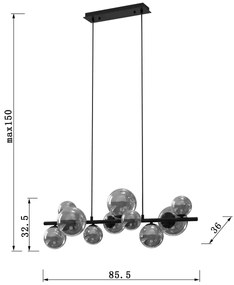 ONLI - Csillár zsinóron PALOMA 10xG9/10W/230V fekete/füstös