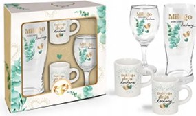 Esküvői Szett 4in1 Pokal Pohár 2 Bögre Elegáns Ajándék Esküvőre