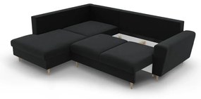 Fekete bársony kinyitható tárolóhelyes sarokkanapé (bal oldali-L alakú) Kyoto – Cosmopolitan Design