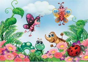 Fotótapéta Vidám rovarok és virágok a napsütötte réten 368x254 +ragasztó