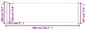 barna behúzható oldalsó terasznapellenző 200 x 600 cm