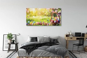 Canvas képek Kosár tojás virág rét 120x60 cm