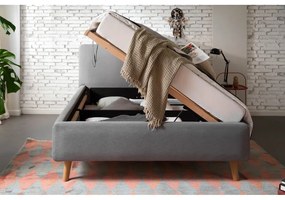 Szürke kárpitozott ágyneműtartós franciaágy ágyráccsal 140x200 cm Mattis – Meise Möbel