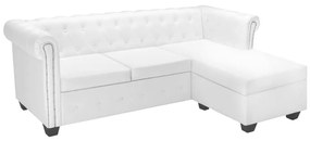 L-alakú, fehér műbőr Chesterfield kanapé