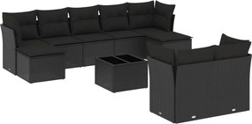 vidaXL 10 részes fekete polyrattan kerti ülőgarnitúra párnákkal
