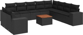 vidaXL 11 részes fekete polyrattan kerti ülőgarnitúra párnákkal