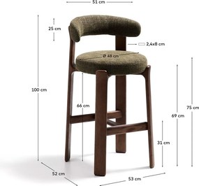 Zöld-sötét natúr színű kőrisfa bárszék (ülésmagasság 75 cm) Granite – Kave Home