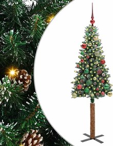 vidaXL Karcsú karácsonyfa 150 LED-del Zöld 150 cm PVC és tömör fenyőfa