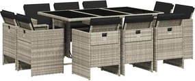 vidaXL 11 részes világosszürke polyrattan kerti ülőgarnitúra párnákkal