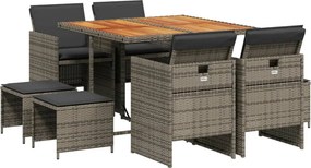 vidaXL 9 részes szürke polyrattan kerti étkezőgarnitúra párnával