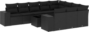 vidaXL 11 részes fekete polyrattan kerti ülőgarnitúra párnákkal