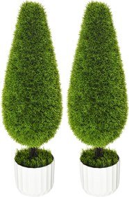 HOMCOM 2 db Mesterséges Ciprusfa 90 cm, UV Védelemmel ellátott Mesterséges Növény, Műanyag Növény Cserépben, Valódihoz Hasonló Mesterséges Növény Napp