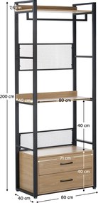 Polcállvány fiókokkal, tölgy/fekete, KILOS NEW TYP 1