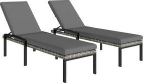Outsunny 2 darabos polirattan napozóágy, 5 pozícióban állítható háttámla, levehető párna, időjárásálló kültéri fekvőszék — max. 120 kg, kert/medence/t