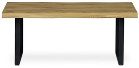 Tölgyszínű dohányzóasztal Fekete Fém Lábbal. Méret: 110x70x45 cm.