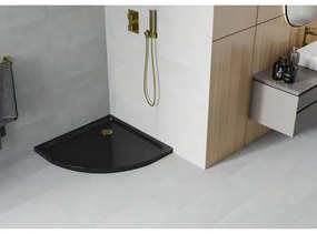Mexen SLIM - Negyedkör alakú zuhanytálca 90x90x5cm + arany szifon, fekete, 41709090G