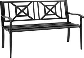 Outsunny 2 Személyes Kerti Pad Acél Kültéri Padkarokkal és Dekoratív Háttámlával Teraszra, Erkélyre, Fedett Teraszra | Teherbírás 240 kg | 128x62,5x81