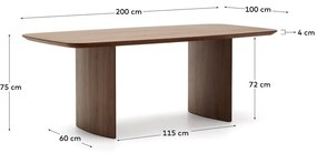 Barna étkezőasztal diófa dekorral 100x200 cm Litto – Kave Home