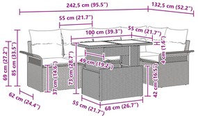 6 részes kertiszófa szett párnákkal fekete poli rattan