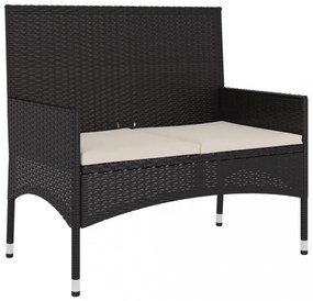 fekete 2 személyes polyrattan kerti pad párnával