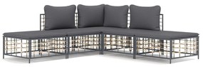 5 részes antracitszürke polyrattan kerti ülőgarnitúra párnákkal