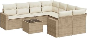 vidaXL 9 részes bézs polyrattan kerti ülőgarnitúra párnákkal