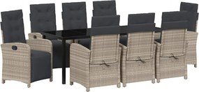 vidaXL Kert étkező szett párnával 9 pcs Világosszürke polirattan