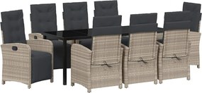 vidaXL Kert étkező szett párnával 9 pcs Világosszürke polirattan