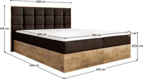 Boxspring ágy, 200x200, barna Paros szövet/lancelot tölgy, WOOD 1