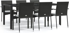vidaXL 7 részes fekete polyrattan kerti étkezőgarnitúra párnával