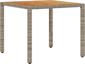 vidaXL szürke polyrattan kerti asztal akácfa lappal 90 x 90 x 75 cm