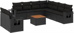 vidaXL 10 részes fekete polyrattan kerti ülőgarnitúra párnákkal