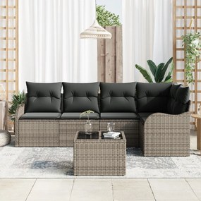 5 darabos kert kanapé szett párnákkal fekete poli-rattan, 2 személyes kert kanapé tárolóval és párnákkal szürke poli-rattan