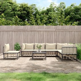 8 részes antracitszürke polyrattan kerti ülőgarnitúra párnákkal