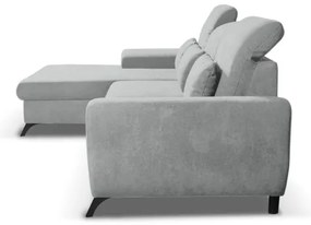 Kihúzható L alakú kárpitozott sarokkanapé ALTA, balos, szürke, tárolóval