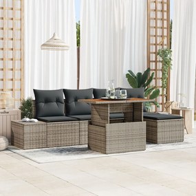 6 darabos kert étkező szett párnákkal szürke poly rattan akác
