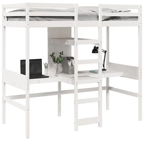 fehér tömör fenyő galériaágy-keret matrac nélkül 90 x 190 cm