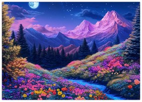 Kép - Lila táj teljes holdfénynél (70x50 cm)