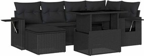 vidaXL 7 részes fekete polyrattan kerti ülőgarnitúra párnával