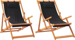 vidaXL 2 db összecsukható fekete szövet strandszék