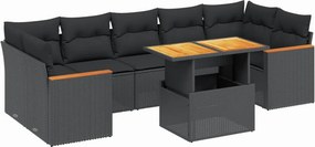 vidaXL 8 részes fekete polyrattan kerti ülőgarnitúra párnákkal