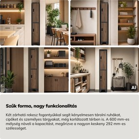 Öltözőszekrény fém munkahelyi mély 2 ajtós antracit/dió, 292x1720x600 mm: BARTEK 1 Plus D600 Eco Design