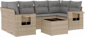 vidaXL 7 részes bézs polyrattan kerti ülőgarnitúra párnákkal