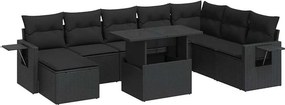 vidaXL 9 részes fekete polyrattan kerti ülőgarnitúra párnákkal