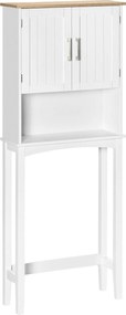 kleankin WC feletti szekrény magas, 2 ajtós, állítható polc belső térrel és tárolóval fürdőszobához, 20 kg teherbírású, 64 cm x 22 cm x 165 cm, Fehér