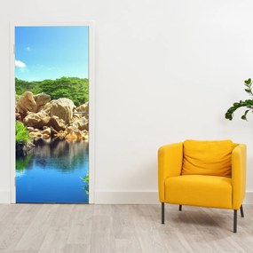 Fotótapéta ajtóra - Tó a Seychelle-szigeteki dzsungelben (95x205cm)