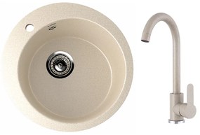 Ulgran U-405-328 Gránit Mosogatótálca és Gamma DECO Mosogató Csaptelep Szett - Bézs